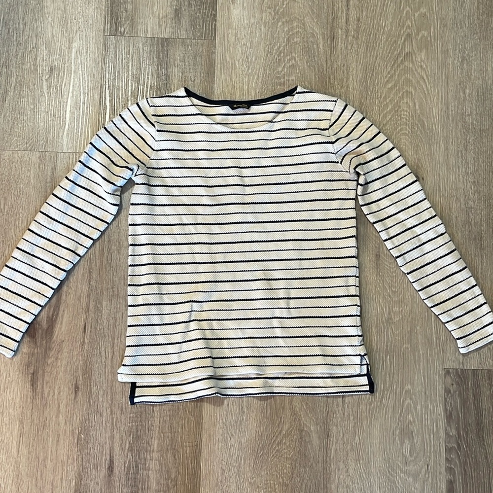 Massimo Dutti navy and cream striped long sleeve top